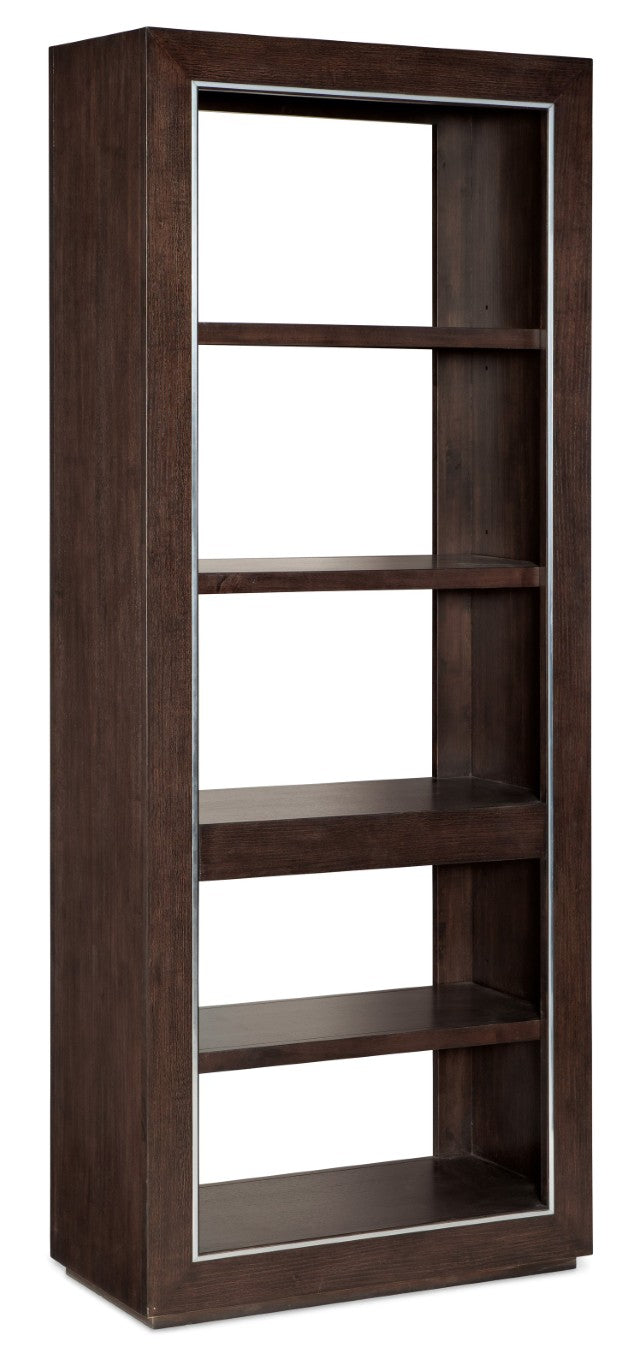 Hooker Furniture House Blend Etagere Dark Roast Ash Veneer With Silver Metal Trim — Adjustable Shelves, Stylish Vertical Storage 5892-10445-85