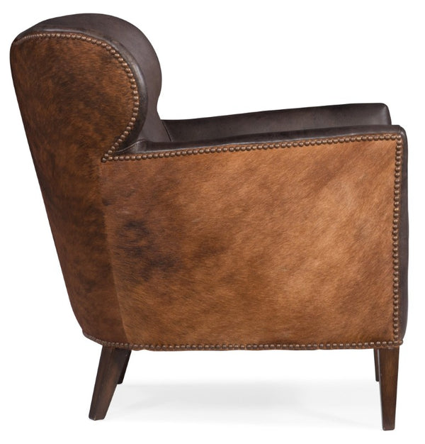 Hooker Furniture Kato Leather Club Chair In Debonair Espresso Top-Grain With Hair-On-Hide Accent And Nailhead Trim 32.50 L x 29.50W x 32.00H CC469-089