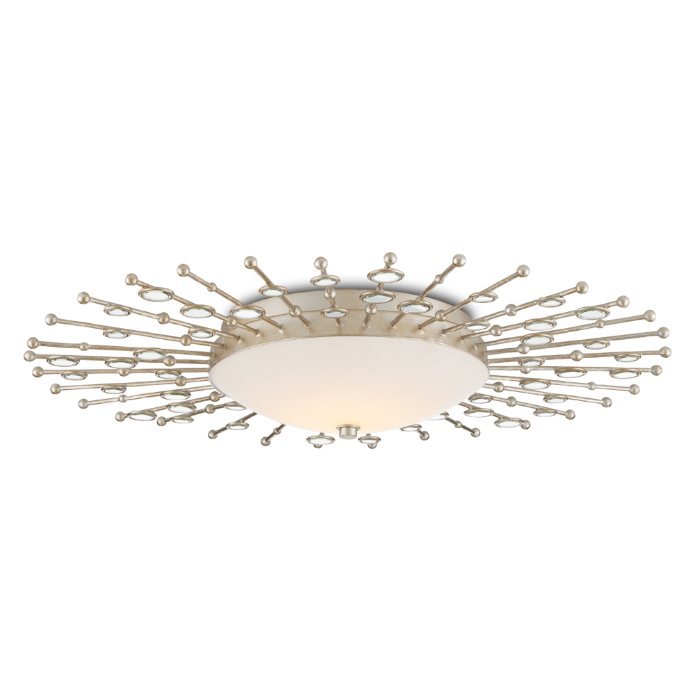 Planisphere Modern Silver Flush Mount Light Fixture with Beveled Glass and Dimmable LED Technology