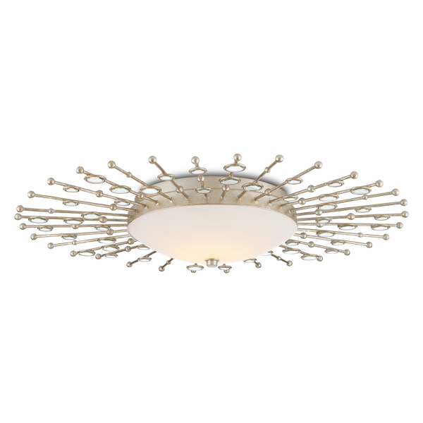 Planisphere Modern Silver Flush Mount Light Fixture with Beveled Glass and Dimmable LED Technology