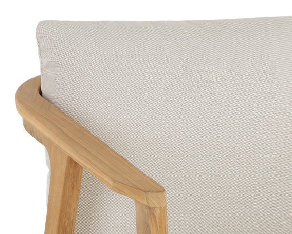 Sunpan Coraline Outdoor Dining Armchair in Palazzo Cream - Stylish, Durable Teak Frame for Any Space