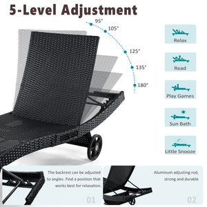 English Elm K&k Outdoor Wicker Reclining Chaise Set 2 Piece with Pull Out Tray Rolling Wheels Black N707P395515B