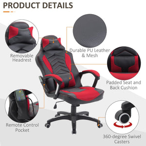 English Elm Homcom 6 Vibrating Point Massage Computer Gaming Chair 5 Modes, Racing Style Heated Desk Chair Swivel Rolling Chair With Headrest, Red / Black