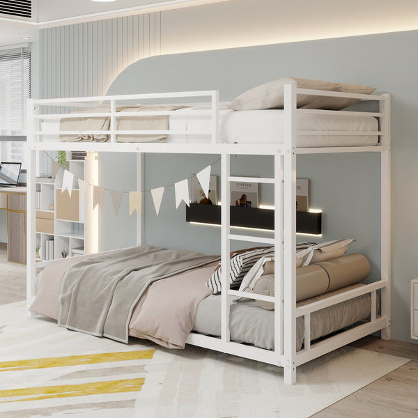 English Elm Metal Twin Over Twin Bunk Bed Heavy-Duty Sturdy Steel Frame with Noise-Reducing Slats & Guardrail White W1935P235016