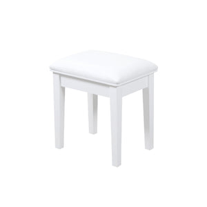 English Elm Vanity Stool with Cushion and Solid Wood Legs, White Finish — Comfortable PU Seat, Stable 264lb Load W3128P257656