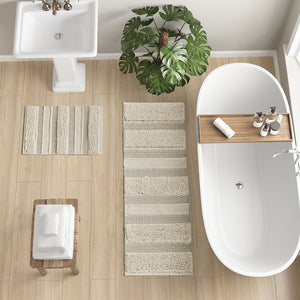 JLA Home INK+IVY - Woven Hand‑Woven Texture Bath Rug with Shaggy Pile and Taupe Geo Stripes, Machine Washable Non‑Skid 20 L x 32 W x 0.25H II72-1227