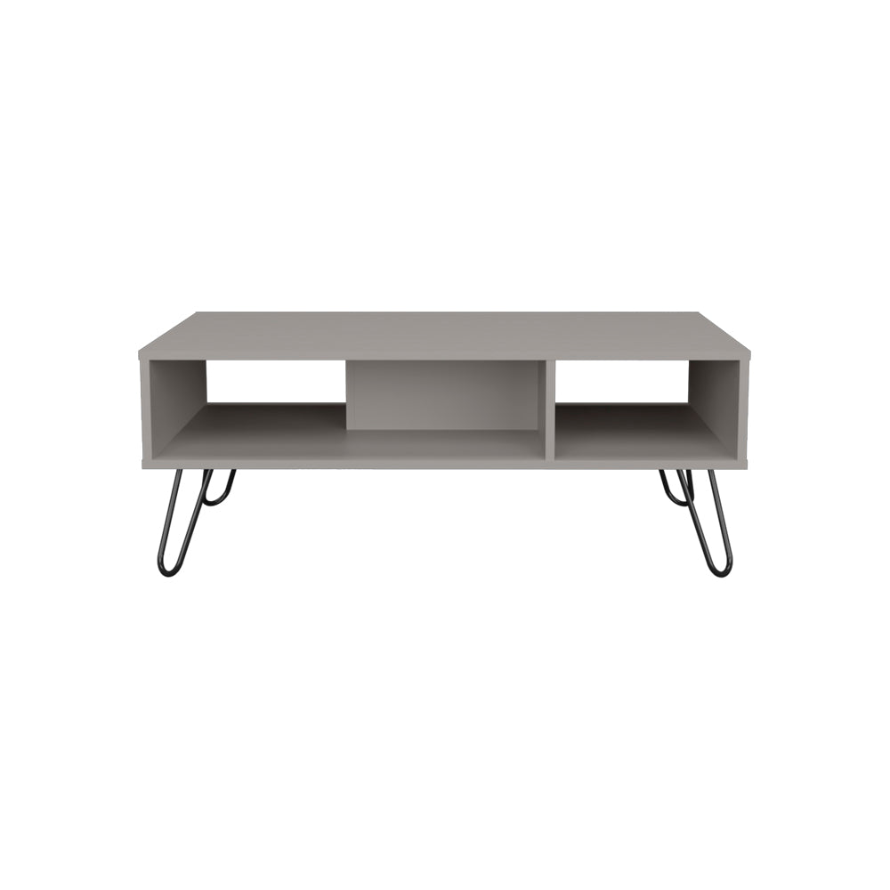 English Elm Coffee Table Marydel Smoke Gray Engineered Wood with Hairpin Legs, Open Shelves & Modern Style B092P238711