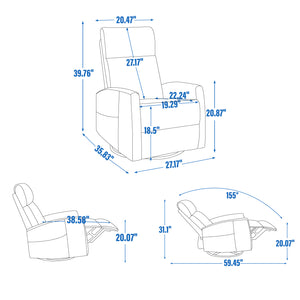 English Elm Heat Massage Rocker Swivel Recliner Fabric Chair with Lumbar Therapy for Living Room Antique Blue Green W1803P362302