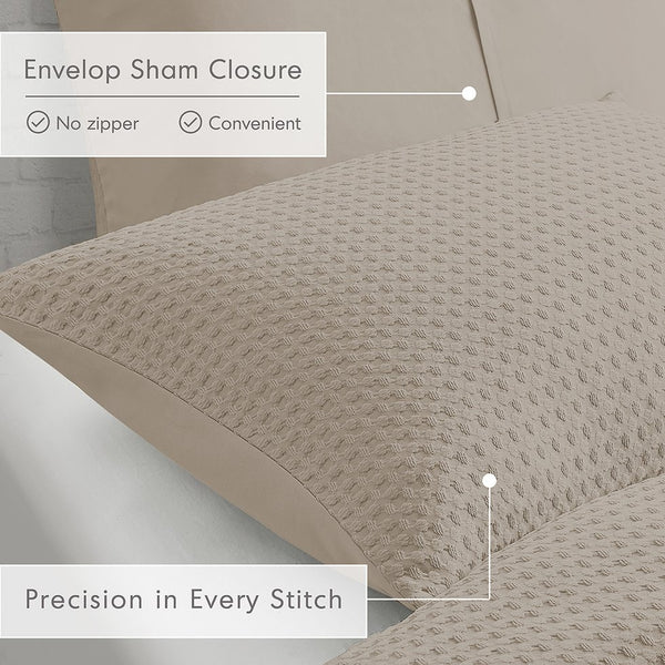 JLA Home Comfort Spaces - Waffle Plush Comforter Set with Breathable Waffle Weave Texture, Year-Round Cozy Warmth & Easy Care Neutral AM10-0016