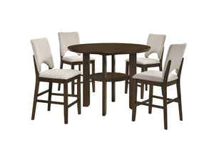 English Elm Contemporary Round Oak Veneer Counter Height Dining Set with Upholstered Seating B011S02503