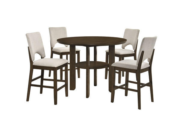 English Elm Contemporary Round Oak Veneer Counter Height Dining Set with Upholstered Seating B011S02503