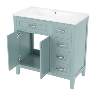 English Elm 36" Bathroom Vanity With Sink Combo - Stylish Green Cabinet, Solid Frame & Modern Design For Elegance N725P246491G