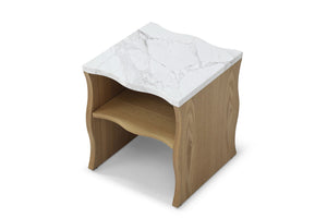 English Elm 2ps, Sculptural Faux Marble End Tables with Open Shelf for Modern Living Rooms Wood W2664S00072