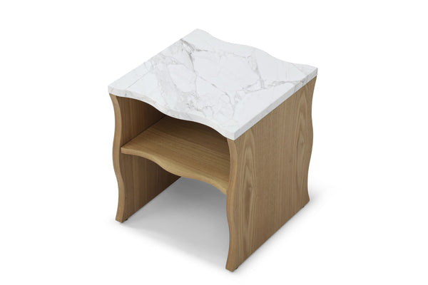 English Elm 2ps, Sculptural Faux Marble End Tables with Open Shelf for Modern Living Rooms Wood W2664S00072