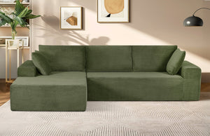 English Elm Cozyform Convertible Sectional Sofa In Dark Green Corduroy, No Assembly, Versatile Comfort & Style B2735P359709