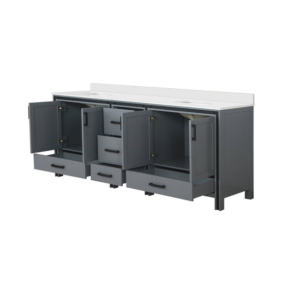 English Elm Dark Grey Double Bath Vanity 84" W X 22" D | Elegant White Quartz Top & Ample Storage Solutions B2731P260664