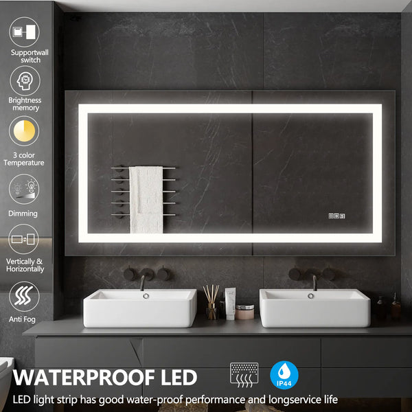 English Elm (Same 72"×36" LED Mirror Light Bathroom — 77×38 Anti-Fog LED Vanity Mirror, Dimmable, Color-Temp Memory W1340P189822