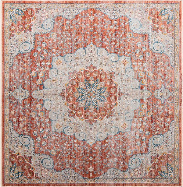 Unique Loom Newport Elms Machine Made Medallion Rug Red, Ivory/Light Blue/Terracotta/Rust Red 10' 2" x 10' 2"