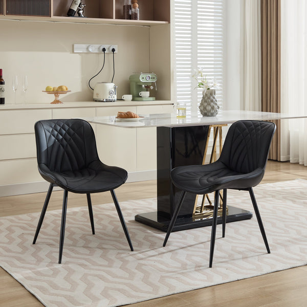 English Elm Dining Curved Back Dining Chair Set of 2 — Ergonomic Upholstered PU with Perforation, Thick Cushion, Floor-Safe Caps Black W1143P254981