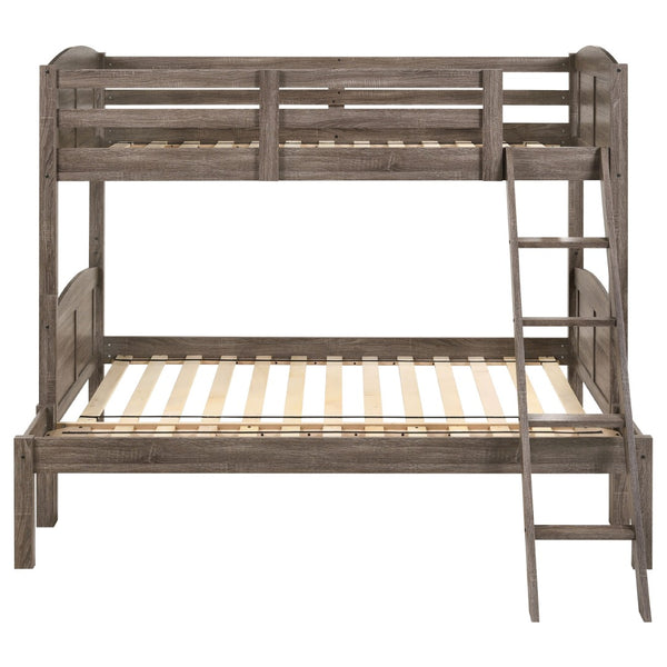 English Elm Wiley Rustic Weathered Brown Twin-Over-Full Bunk Bed With Ladder - Perfect For Cozy Spaces B062S00983-GIGA