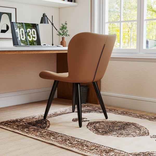 English Elm Set of 2 Armless Faux Leather Dining Chairs with Cushioned Seats and Metal Legs Brown W3316P426946