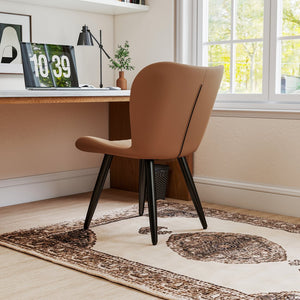 English Elm Set of 2 Armless Faux Leather Dining Chairs with Cushioned Seats and Metal Legs Brown W3316P426945