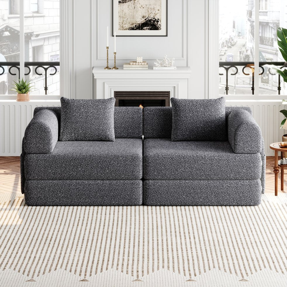 English Elm 72.4-inch Chenille Convertible Floor Sofa Bed with Storage Pockets and Foam Support W3505P355567