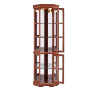 English Elm Corner Curio Cabinet with 5 Shelves and Built-In Lighting, Glass Display Case for Home Décor and Collectibles, Space-Saving Corner Accent (47x21x10.75) Walnut W1693P183978