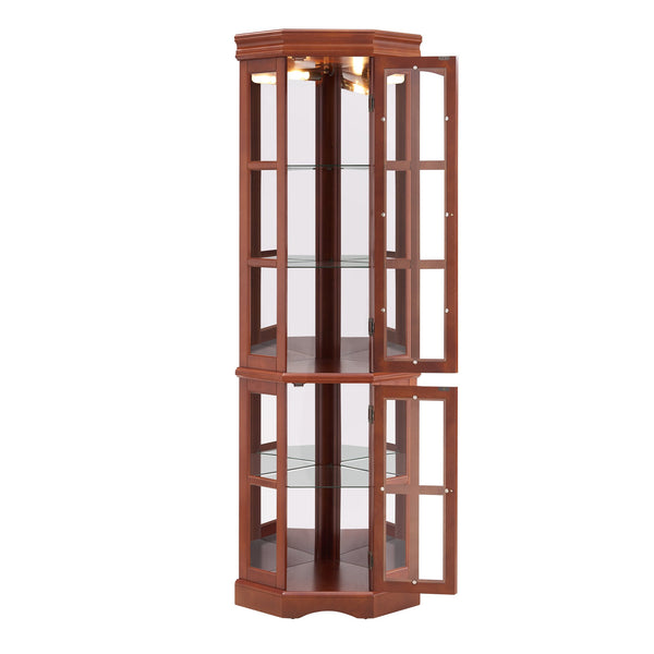 English Elm Corner Curio Cabinet with 5 Shelves and Built-In Lighting, Glass Display Case for Home Décor and Collectibles, Space-Saving Corner Accent (47x21x10.75) Walnut W1693P183978