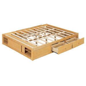 English Elm Queen Platform Bed with Four Storage Drawers Footboard Cubby Modern Low Profile Frame Natural LP000138AAN