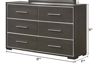 English Elm 1pc Contemporary 5-Drawer Chest with Chrome Accents Rustic Finish Wooden Bedroom Storage, Stylish Design Gray 60.1 L x 19.9 W x 38.2 H B011P236785