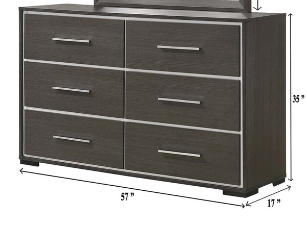 English Elm 1pc Contemporary 5-Drawer Chest with Chrome Accents Rustic Finish Wooden Bedroom Storage, Stylish Design Gray 60.1 L x 19.9 W x 38.2 H B011P236785