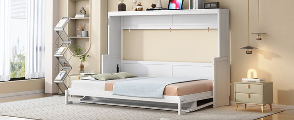 English Elm Queen Size Murphy Bed With Hydraulic Lift & Integrated Desk For Space-Saving Living Solutions N820S10033K-GIGA