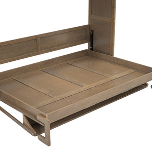 English Elm Full Full Size Murphy Bed with Wardrobe, Drawers & Open Shelves in Antique Wood—Space Saving Solution GX000388AAE