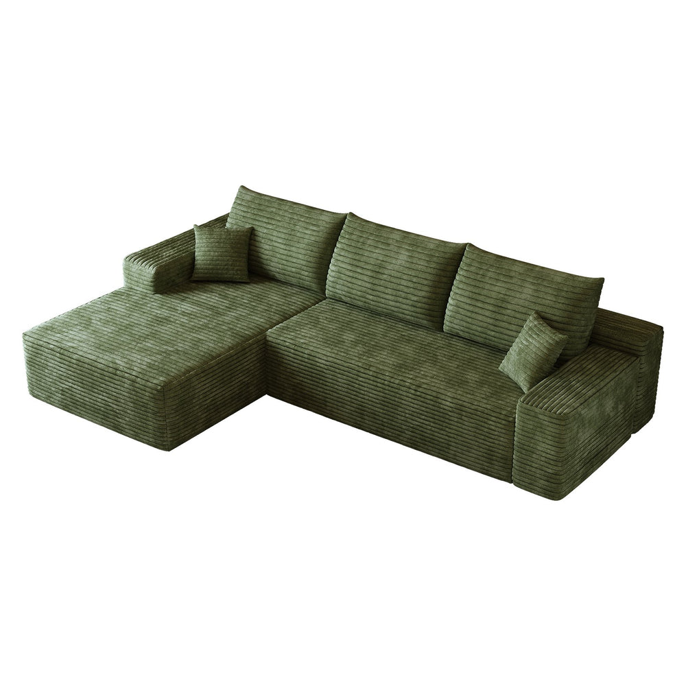 English Elm 107" Luxurious L-Shape Cloud Sectional Sofa, Plush Corduroy Couch, No Assembly, Green For Modern Living W2824S00121