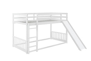 English Elm Twin Over Twin Floor Bunk Bed With Slide & Ladder - Solid Pine Wood, White Finish, Safe & Fun Design! W504S00190-GIGA