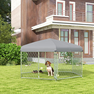 English Elm Pawhut Galvanized Steel Outdoor Dog Run with Uv Roof Lockable Gate for Large Dogs W2225P200785