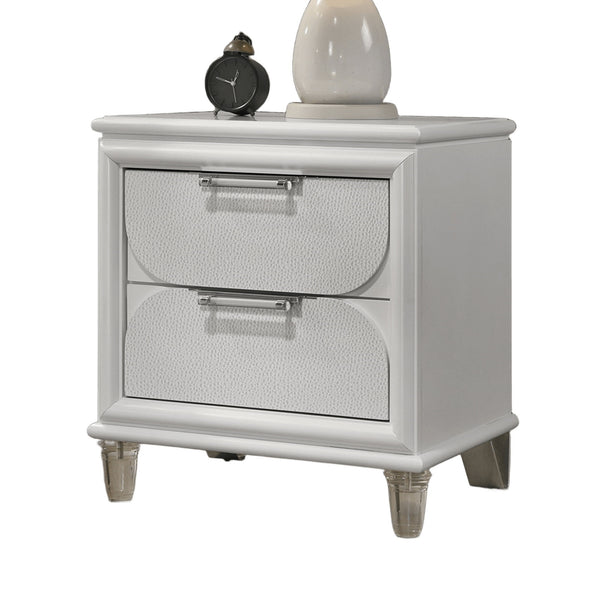 English Elm Contemporary Glam Nightstand with Acrylic Handles and Embossed Panels, Felt-Lined Drawer, Dovetailed Craftsmanship White 26 L x 20 W x 25 H B2741P353118