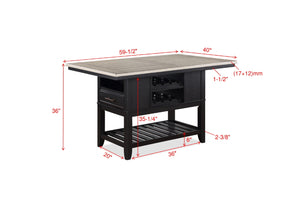 English Elm 1pc Counter Height Dining Table with Wine Rack, Drawer & Open Shelf for Stylish Kitchen Storage Brown Gray 64 L x 44 W x 6.5 H B011S00967