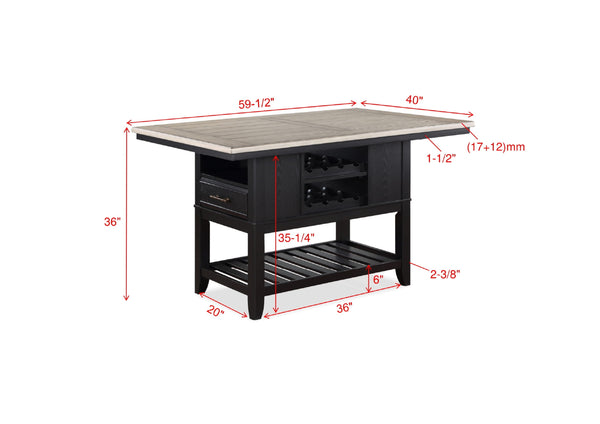 English Elm 1pc Counter Height Dining Table with Wine Rack, Drawer & Open Shelf for Stylish Kitchen Storage Brown Gray 64 L x 44 W x 6.5 H B011S00967