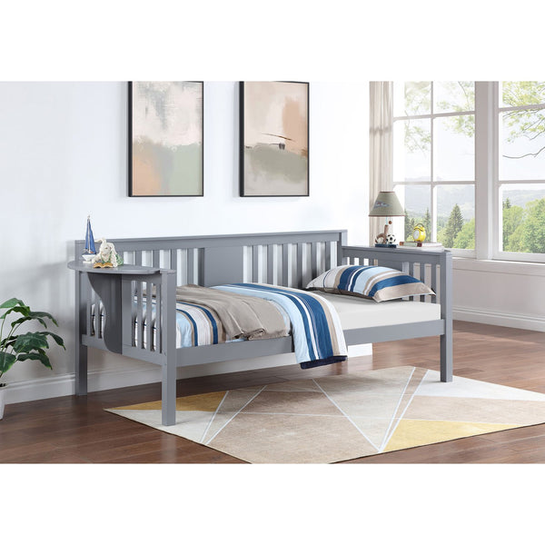 English Elm Albany Twin Daybed with Drop-Down Arm Tables, Grey Wood Finish, Vertical Slat Design for Teens & Home Office B062P358372