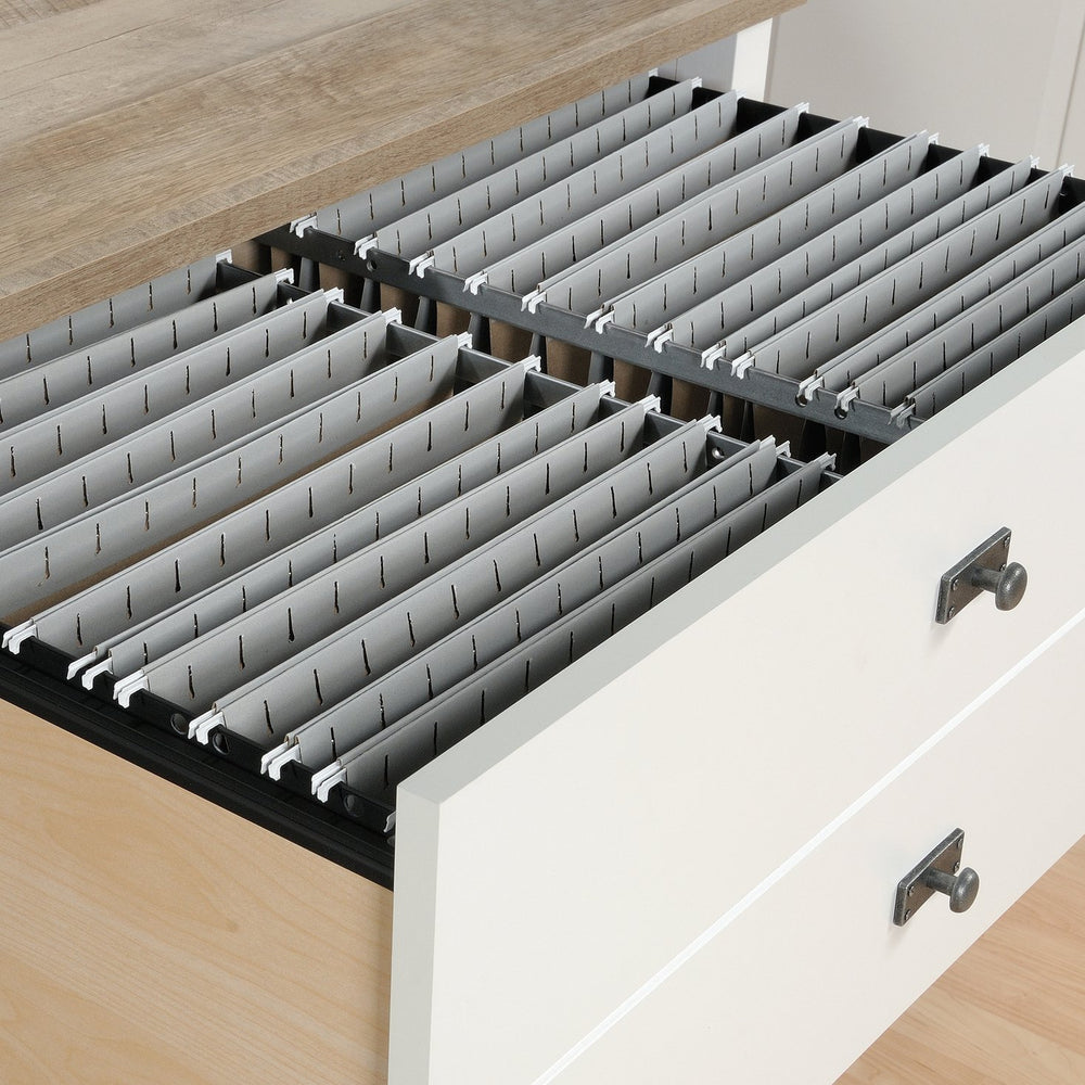 English Elm Lateral File Cabinet In Sleek White Finish – Compact Storage Solution With Locking Drawers & Style B356P402794