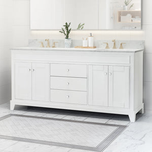 English Elm Christopher Knight Home® - 73'' Carrara White Marble Vanity Top with Dual Porcelain Undermount Sinks, Backsplash & 3-Hole Faucet Cutouts 65308.00