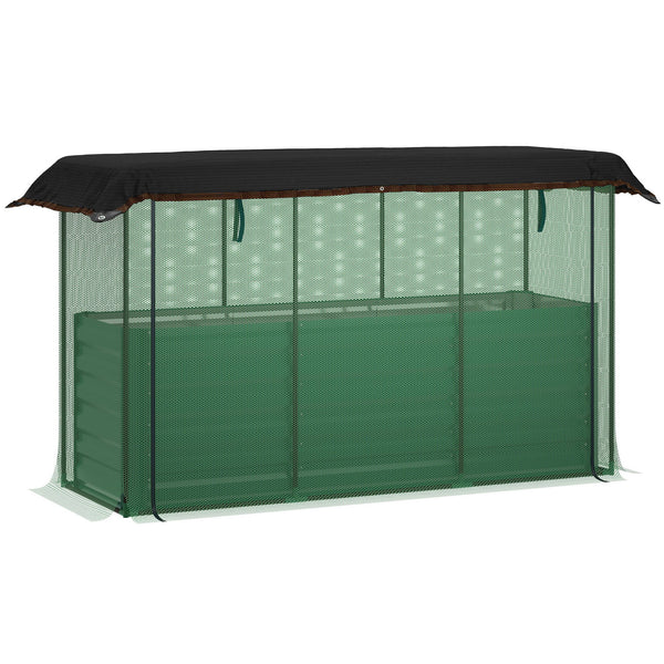 English Elm Outsunny Galvanized Steel Raised Planter with Crop Cage and 60 Percent Shade Cloth W2225P485601