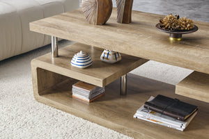 English Elm A Modern Two-tier Mdf Coffee Table with Open Shelf for Living Room Storage Wood W3875P396830