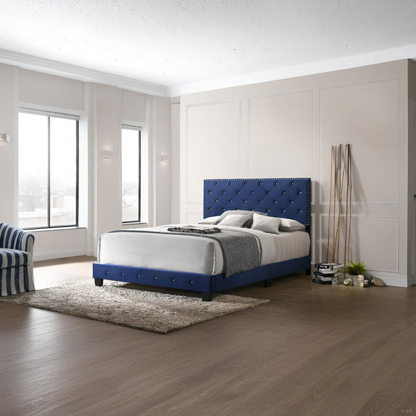 English Elm Noble Velvet Navy Queen Bed | Transitional 48"H x 64"W x 83"D Durable Support, Luxurious Deep Blue Finish B078108020