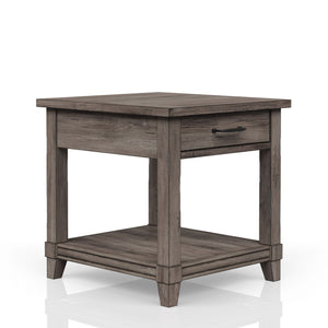 English Elm End End Table W/ Storage Drawer & USN Gray Rustic Finish USB Charging Ports Solid Wood Shelf Storage B2699P208929