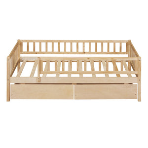 English Elm Twin Pine Wood Daybed with Storage Drawers for Guest Room or Studio Space Natural WF301864AAN