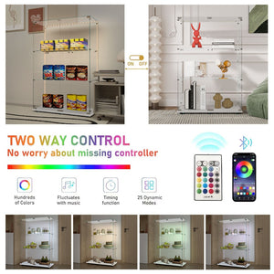 English Elm Tempered Glass Display Cabinet With Bluetooth Led Light, Lockable Storage For Wine & Collectibles W3155P268184-GIGA