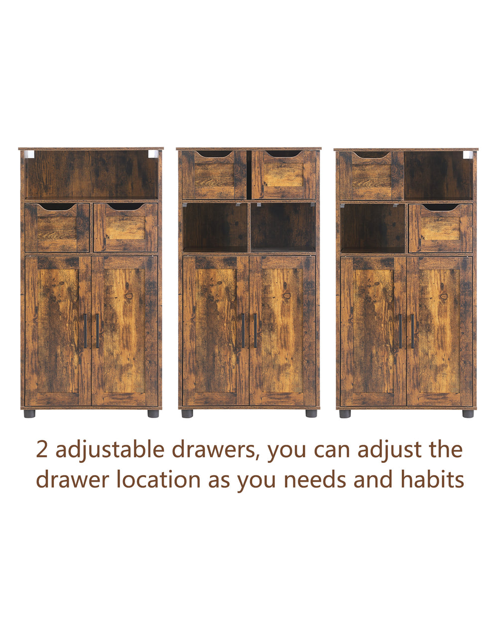 English Elm Tall Rustic Brown Storage Cabinet with 2 Large Drawers, Adjustable Shelf, Versatile Organizing for Home Offices, Kitchens, Bathrooms Durable Finish and Smooth-Glide Drawers W3151P345972